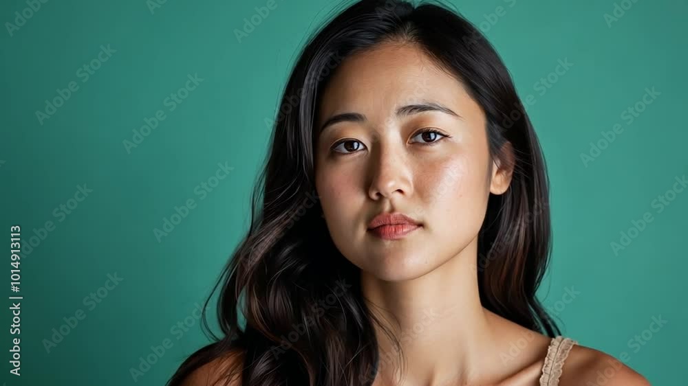 Portrait of a Woman With Long Hair Against a Green Background Generative AI Portrait of a Woman With Long Hair Against a Green Background Generative AI