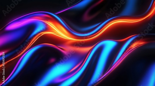 Neon Lights on Black Silk Satin Background. AI generated illustration