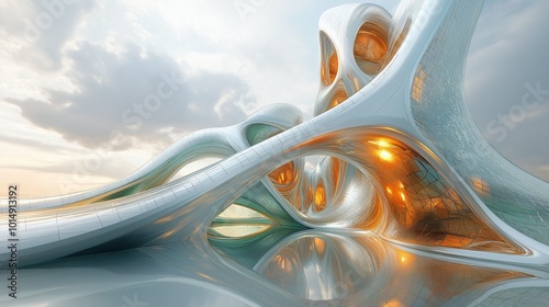 Futuristic architecture capturing surreal biomorphic design for conceptual urban landscapes and futuristic city planning