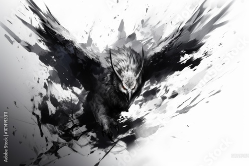 Charming black and white owl scribble artwork for stylish wall hanging home decor design piece