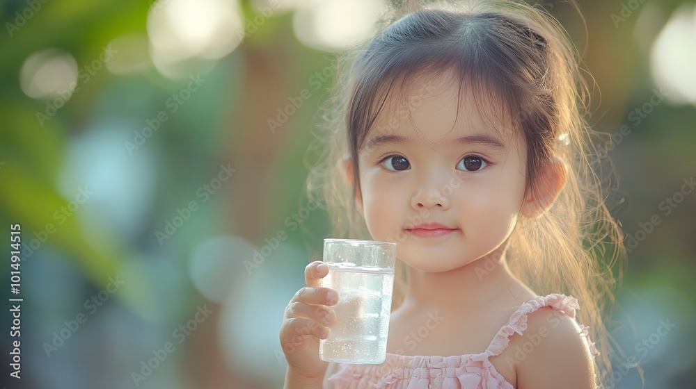 Innocent Elixir: Little Girl Embracing Hydration Innocent Elixir: Little Girl Embracing Hydration