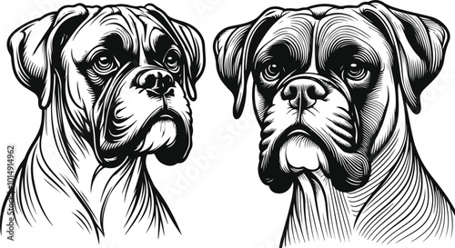 Boxer dog silhouette vector illustration Black silhouettes of breeds of dogs.
