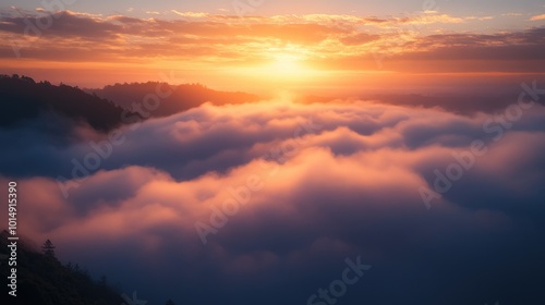 Mountain sunset with clouds