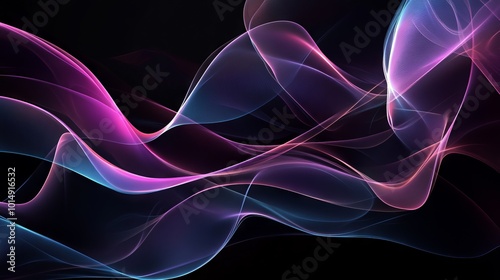 Elegant Colorful Waves in Shades of Black and Purple. AI generated illustration
