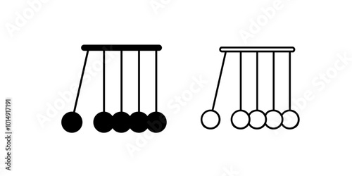 Newton cradle with balancing pendulum of silver metal balls on white background