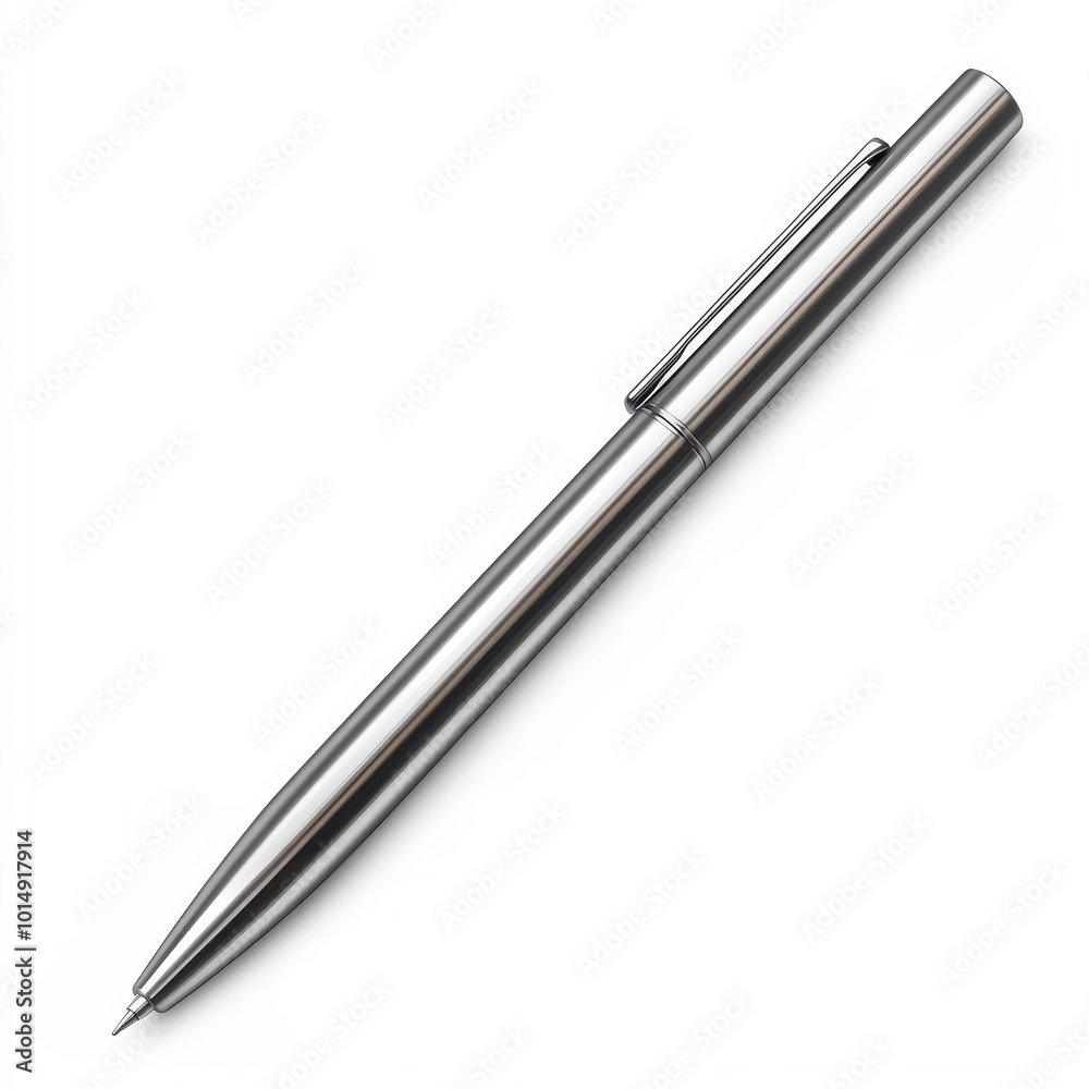 A sleek ballpoint pen with metallic finish, minimalist design, isolated on white background A sleek ballpoint pen with metallic finish, minimalist design, isolated on white background