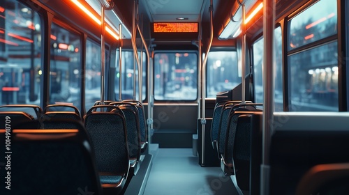  Modern Empty Bus Inside View with Passenger Seats photo