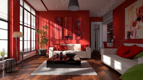 Red home staging modern design, template background, architecture
