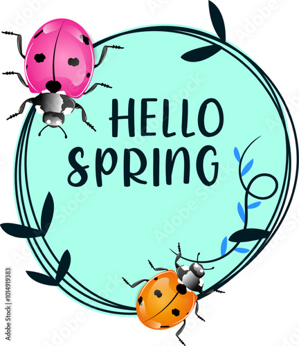 Hello spring ladybug background