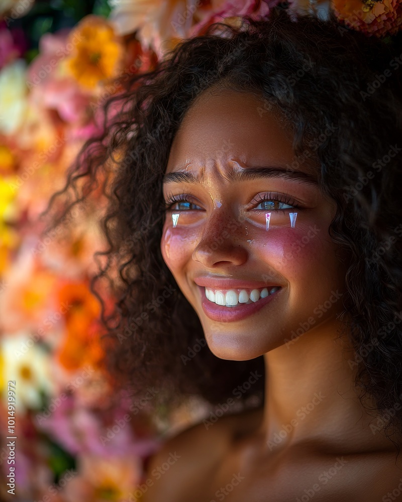 Transgender Day of Remembrance Celebration Young Woman with Joyful Expression in Floral Background