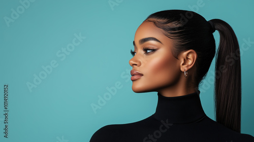 Sleek High Ponytail Hairstyle for Women Demonstrating Modern Elegance and Sophistication photo