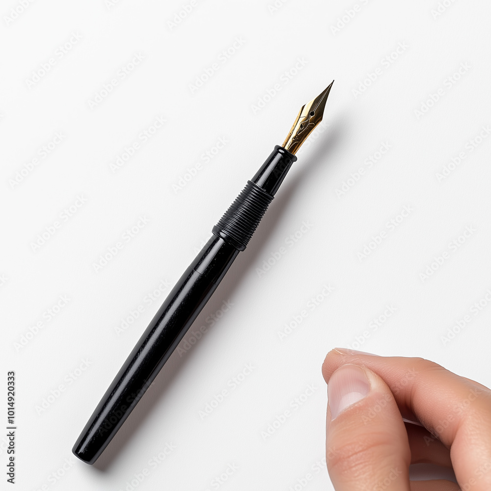Young Man’s Hand and Calligraphy Pen on White Canvas Young Man’s Hand and Calligraphy Pen on White Canvas