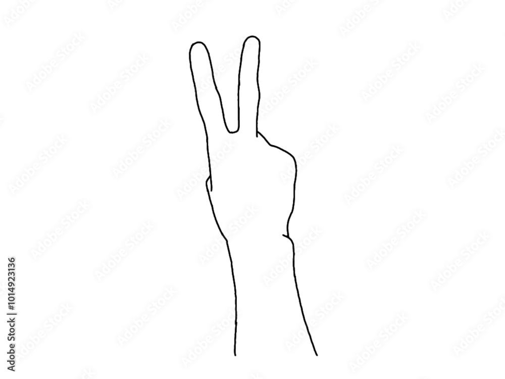 Number two, hand gesture in various sides view. Concept of finger counting on sign language. Vector illustration in outline style isolated on white background. Number two, hand gesture in various sides view. Concept of finger counting on sign language. Vector illustration in outline style isolated on white background.