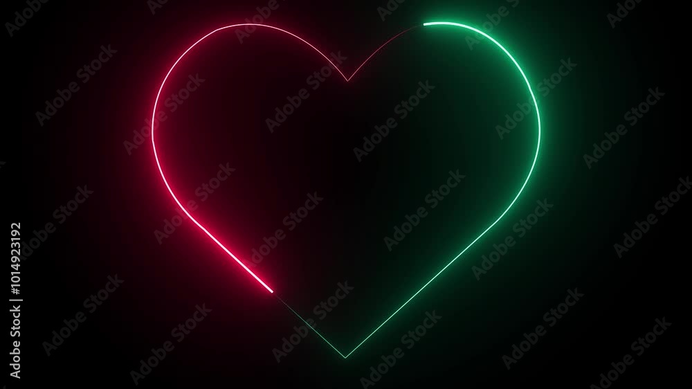 Heart neon frame. Neon heart border loop isolated on black background Heart neon frame. Neon heart border loop isolated on black background