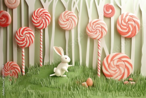 Pastel Confectionery: Rabbit's Candy Forest Caper - Children's Book Illustration photo