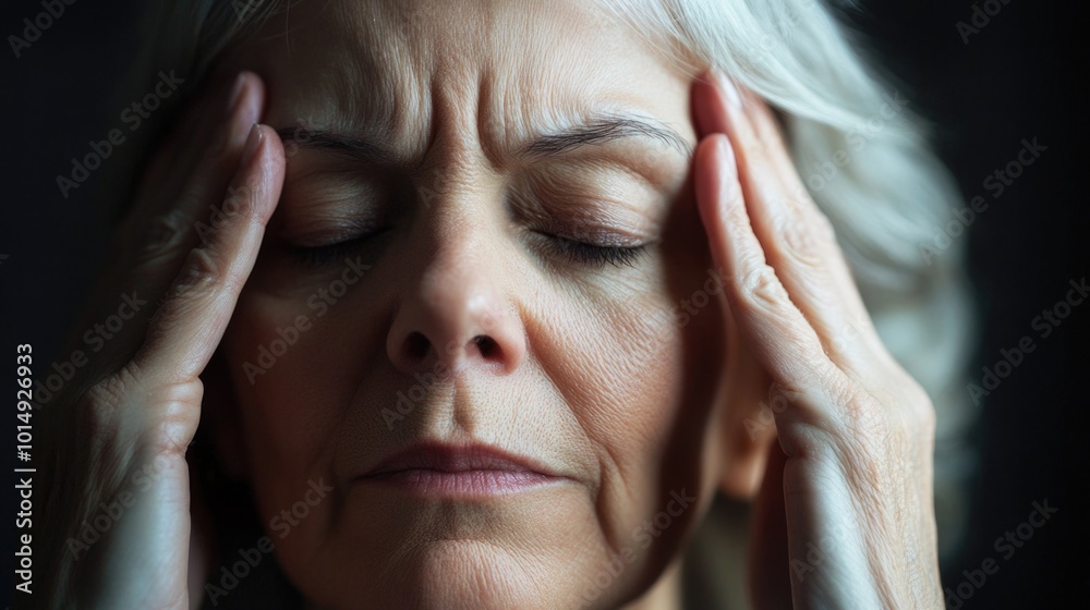 Woman with hands on head