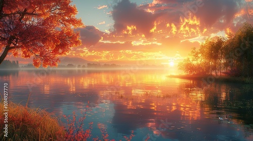 Stunning Sunset Over a Calm Lake