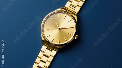 Sleek gold watch with a minimalist design and polished finish, [gold wealth], [timeless luxury and sophistication].  ,closes up photo