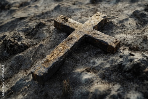 Wooden Cross on Sandy Beach