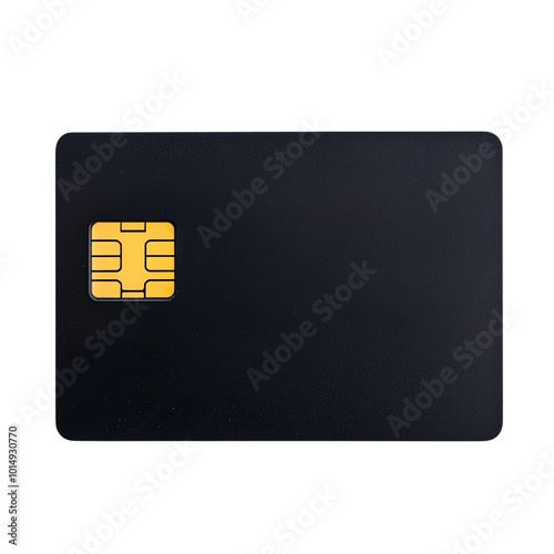 Black SIM card with gold chip, white isolate background transparent background