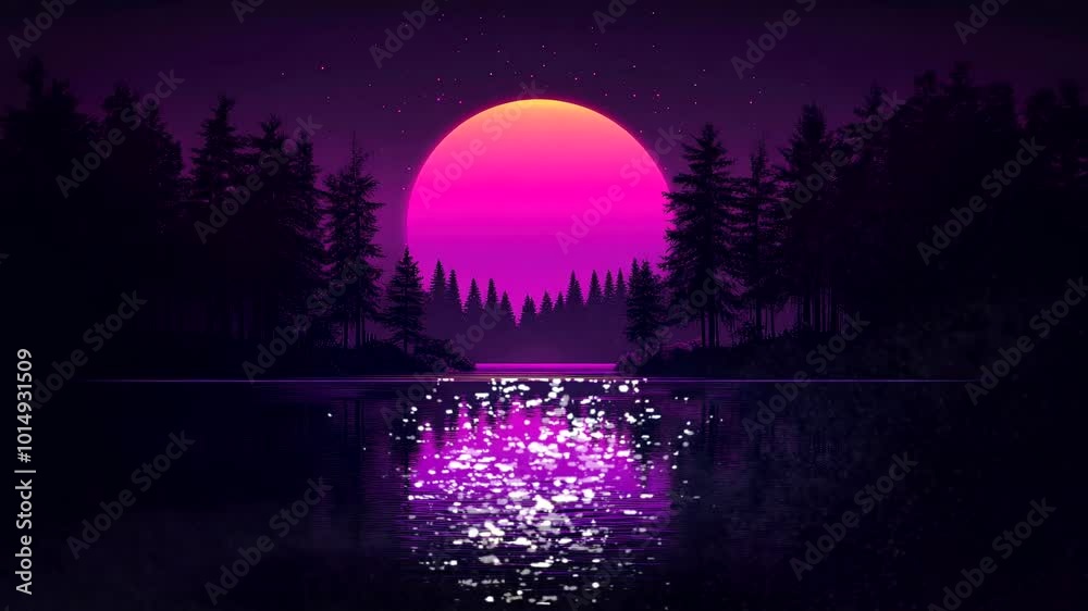 beautiful sunset with purple sun sky and water reflection an pine tree silhouette video animation background looping seamless 4k quality beautiful sunset with purple sun sky and water reflection an pine tree silhouette video animation background looping seamless 4k quality