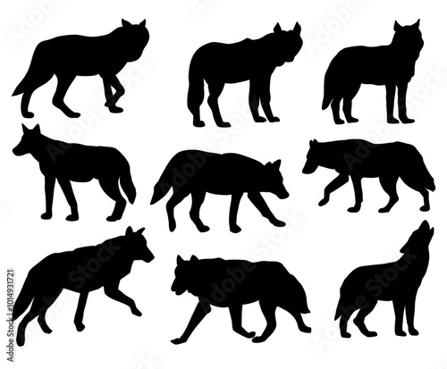 Wolf Mammal Animal Vector Silhouette Set Isolated on White Background