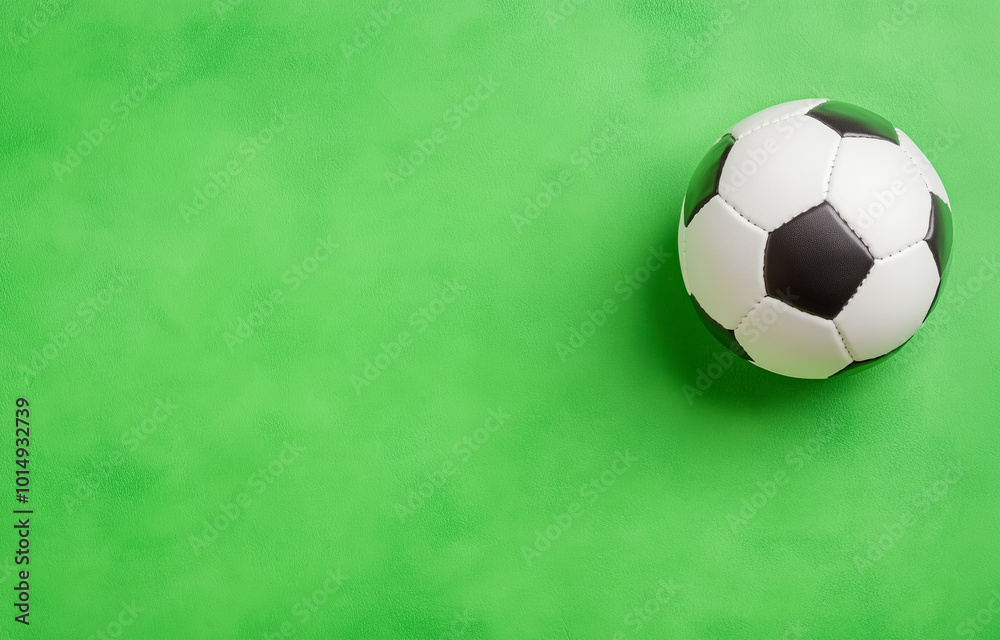 A soccer ball resting on a vibrant green field under bright daylight