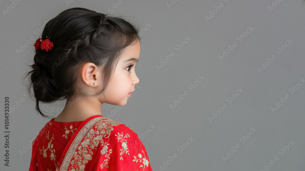 Chinese little girl wearing saree indian traditional cloth smile isolated Chinese little girl wearing saree indian traditional cloth smile isolated