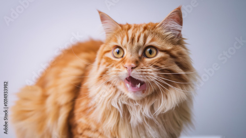 An adorable orange cat with a surprised expression and wide eyes, captured in a moment of curiosity and wonder.