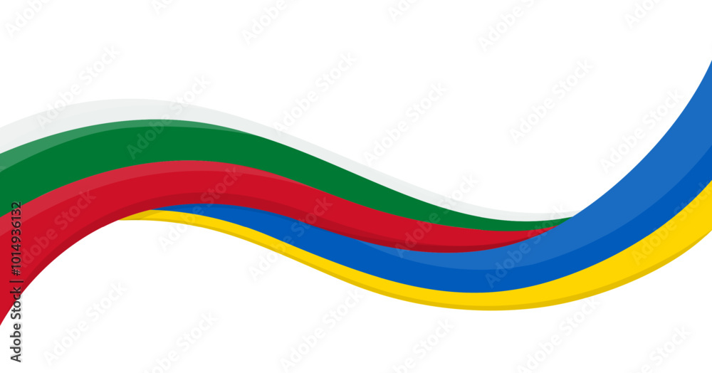 Wavy ribbon banner of Ukraine National flag with Bulgaria National Flag. Unity and cooperation symbol. Logo for charity social events, NGO, sports team, peace summit. Vector illustration. Wavy ribbon banner of Ukraine National flag with Bulgaria National Flag. Unity and cooperation symbol. Logo for charity social events, NGO, sports team, peace summit. Vector illustration.