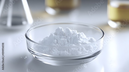 Glass Bowl of White Flour on Minimalist Kitchen Tabletop