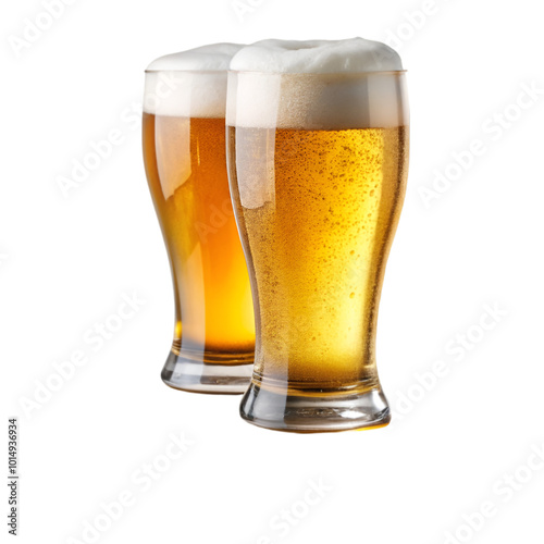 Refreshing brews two mugs of cold beer on transparent background