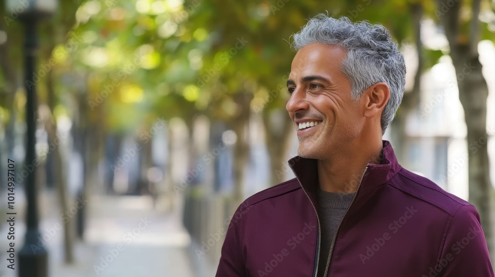 Obraz premium Smiling Mature Man Enjoying Beautiful Day in Park
