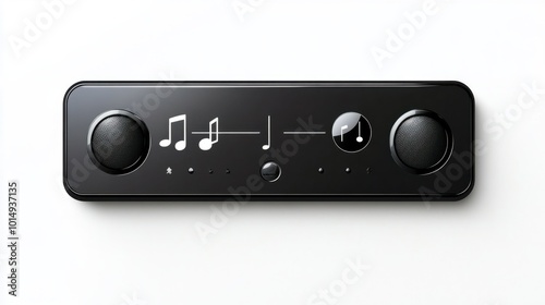 Basic design music player bar sticker with icons for playback and volume, isolated on white background