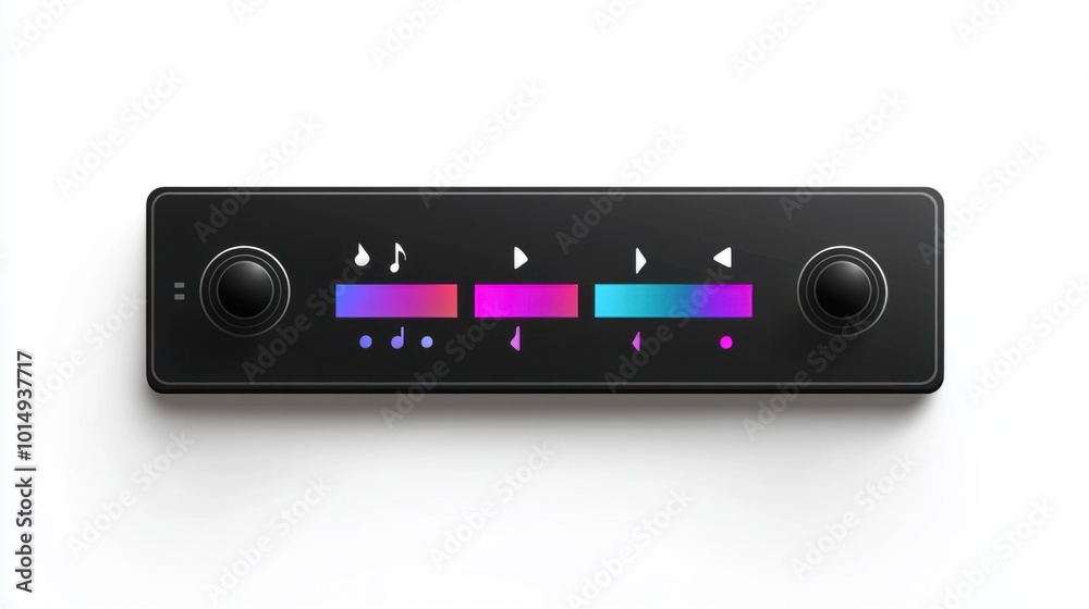 Basic design music player bar sticker with play, stop, and volume controls, isolated on white background Basic design music player bar sticker with play, stop, and volume controls, isolated on white background