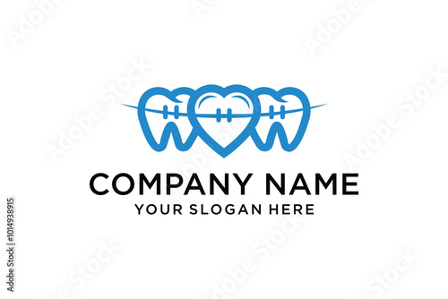 Dental and Love Orthodontic Logo Design Inspiration. Braces Logo Vector. Dental Health Care Symbol, Specialist Dentist and Dental Clinic.