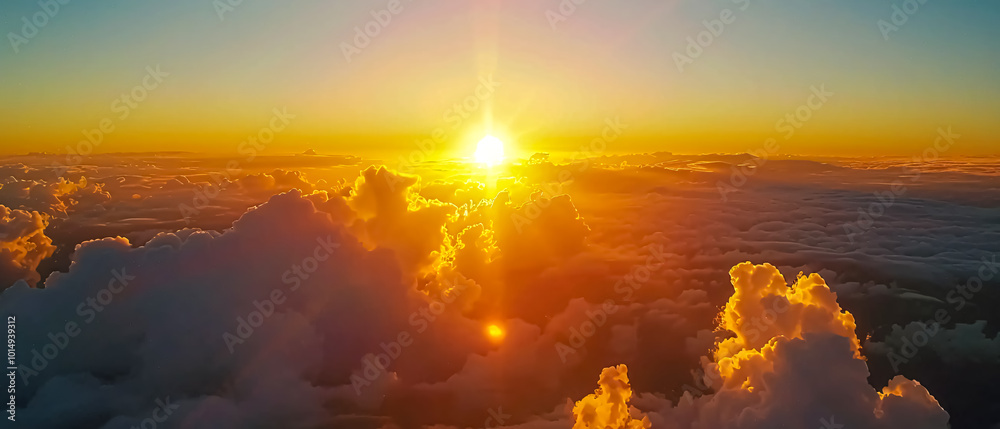 Beautiful aerial view above clouds at sunset. 3d illustration render Beautiful aerial view above clouds at sunset. 3d illustration render