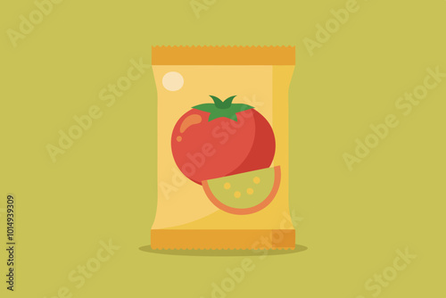 Potato chips with tomatoes flavor crisps natural potatoes and tomato image vector illustration 