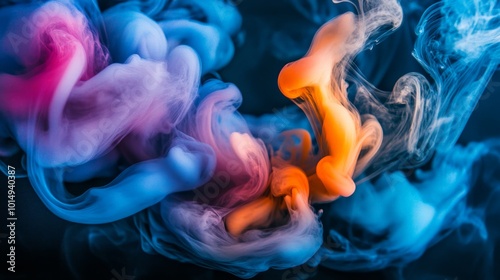 Vibrant Smoke Swirls in Rainbow Colors against a Dark Background