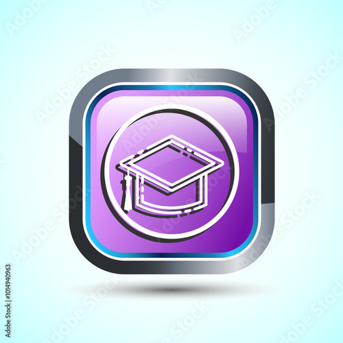 Graduation Hat Icon Design Illustration, Academic Cap Icon For Apps and Websites, Pink Color Square Button Design