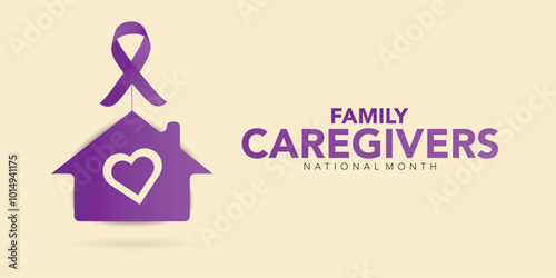 Family Caregivers month is observed every year in November. Calligraphy Poster Design. The Plum Ribbon raises awareness for cancer caregivers. Banner poster and background design template. Vector.