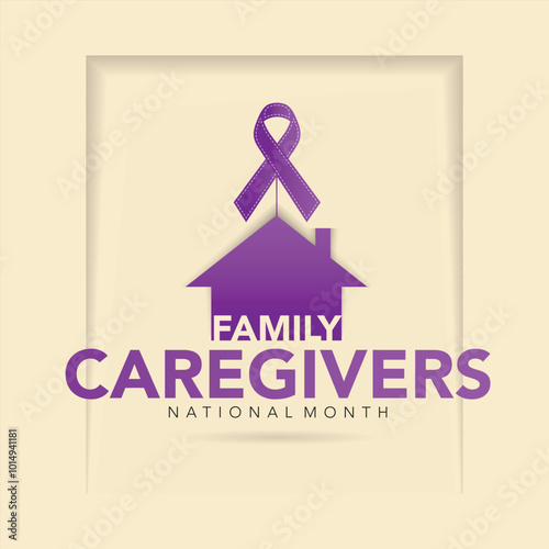 Family Caregivers month is observed every year in November. Calligraphy Poster Design. The Plum Ribbon raises awareness for cancer caregivers. Banner poster and background design template. Vector.