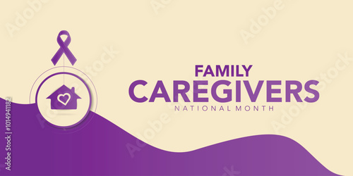 Family Caregivers month is observed every year in November. Calligraphy Poster Design. The Plum Ribbon raises awareness for cancer caregivers. Banner poster and background design template. Vector.