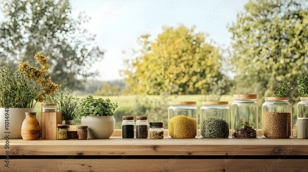 Assorted Culinary Herbs and Spices on Rustic Wooden Table Assorted Culinary Herbs and Spices on Rustic Wooden Table