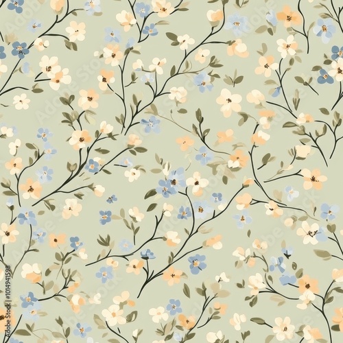 Elegant Vintage Floral Pattern on Pastel Green Background