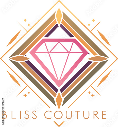 Logo for a fashion brand named 'Bliss Couture' using a geometric design style. Generative AI.