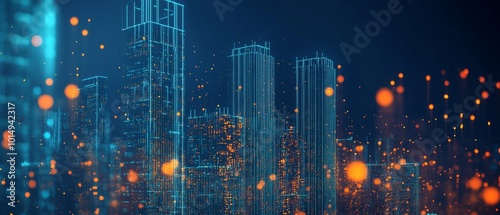 skyscrapers made of digital lines and dots