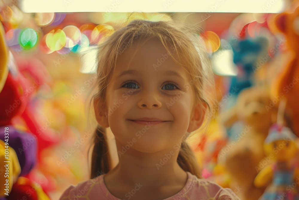 A young girl surrounded by cuddly toys, ideal for children's themed illustrations or family portraits A young girl surrounded by cuddly toys, ideal for children's themed illustrations or family portraits