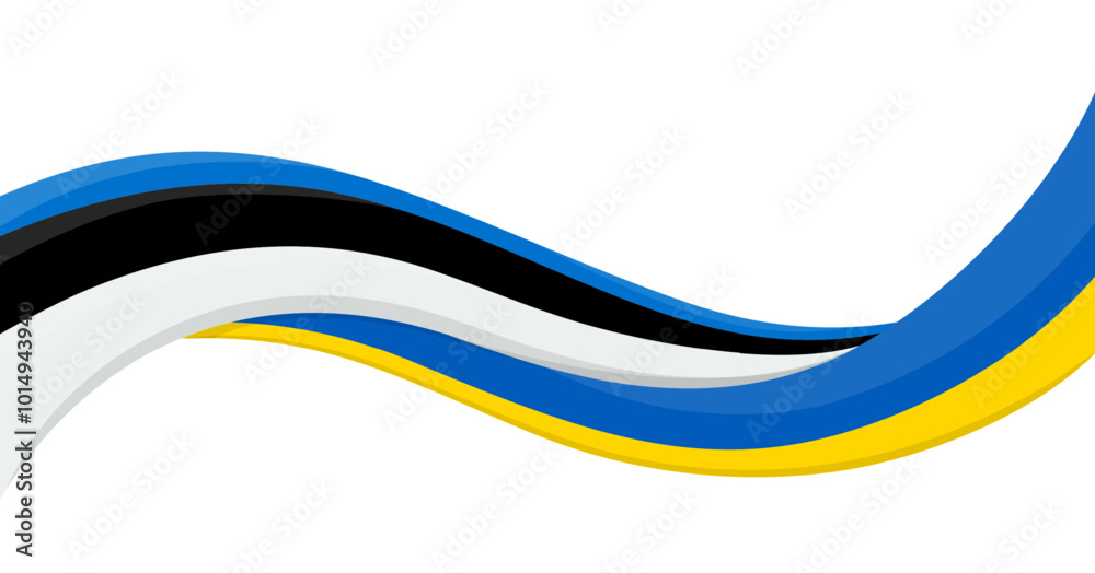 Obraz premium Wavy ribbon banner of Ukraine National flag with Estonia National Flag. Unity and cooperation symbol. Logo for charity social events, NGO, sports team, peace summit. Vector illustration.