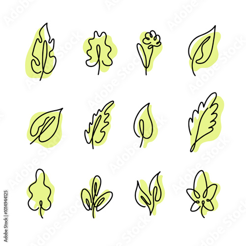 Modern thin line icons set of leaf. Simple symbols for websites and mobile app on green base. Vector illustration isolated on a white background.